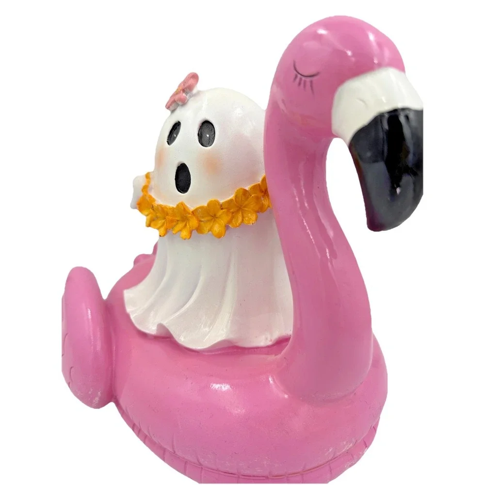 Here Lies Summer Ghost Flamingo Pool Float Figurine Pink NWT Summerween Decor